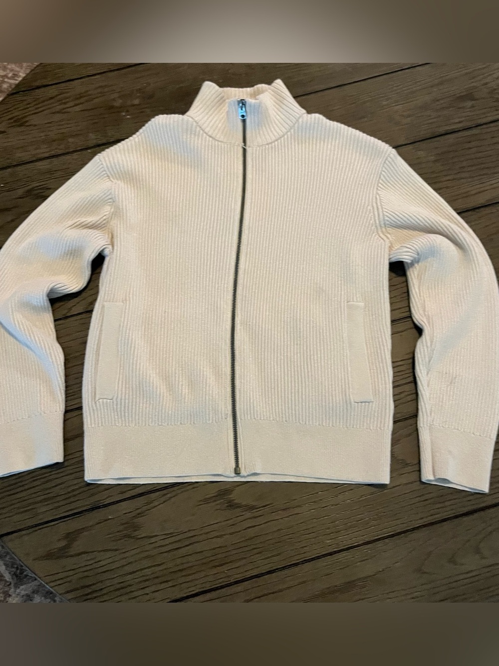 Abercrombie Kids Rib-Knit Mock Neck Full Zip Sweater Girls 11/12 Beige